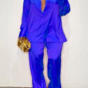Elegant Plus Size Satin Tracksuit with Wide Leg Pants
