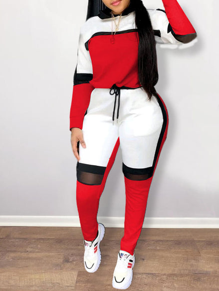 Plus Size Women’s Two-Piece Patchwork Tracksuit Set
