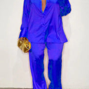 Elegant Plus Size Satin Tracksuit with Wide Leg Pants