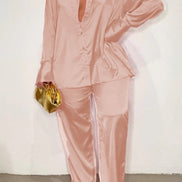 Elegant Plus Size Satin Tracksuit with Wide Leg Pants