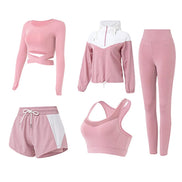 5-Piece Women's Workout Set — Bra, Jacket, Shirt, Shorts & Leggings