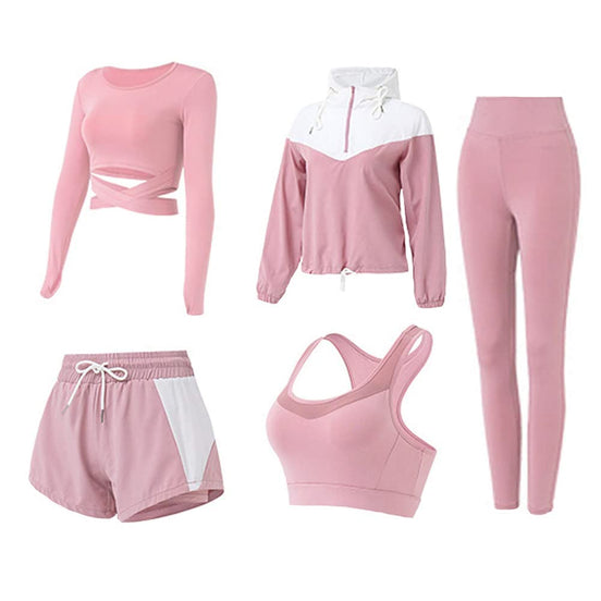5-Piece Women's Workout Set — Bra, Jacket, Shirt, Shorts & Leggings