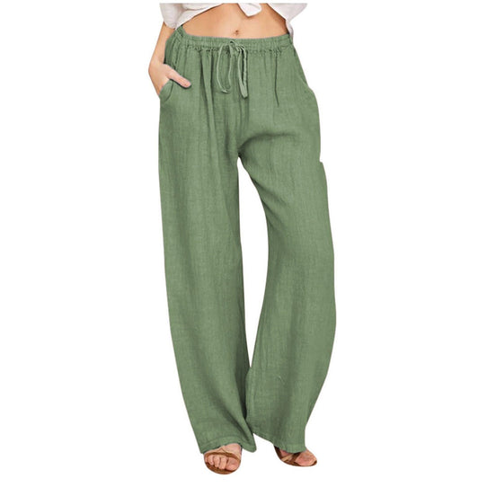 Wide Leg Linen Palazzo Pants with Pockets